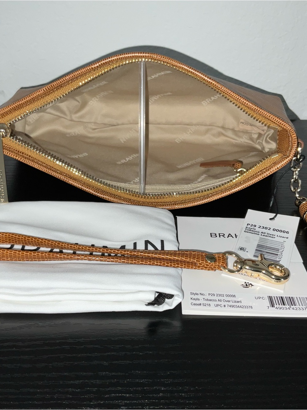 Brahmin Kayla TOBACCO ALL OVER LIZARD Wristlet Clutch Lg. Cosmetic Bag - Picture 6 of 7